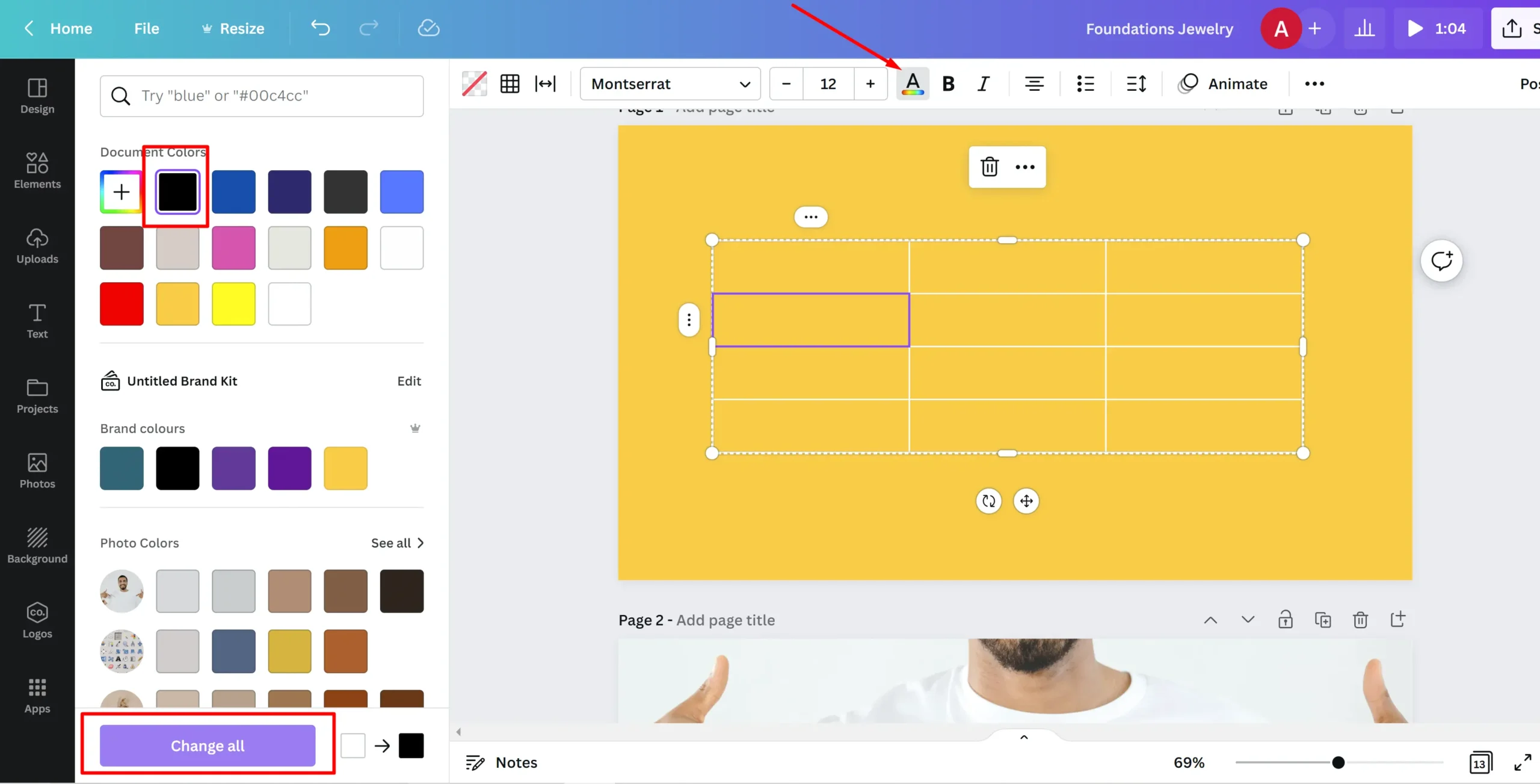 Change Table Color in Canva