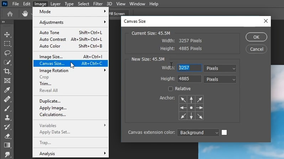 Modify the canvas size