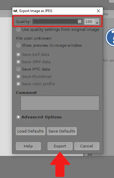 Adjust image quality GIMP