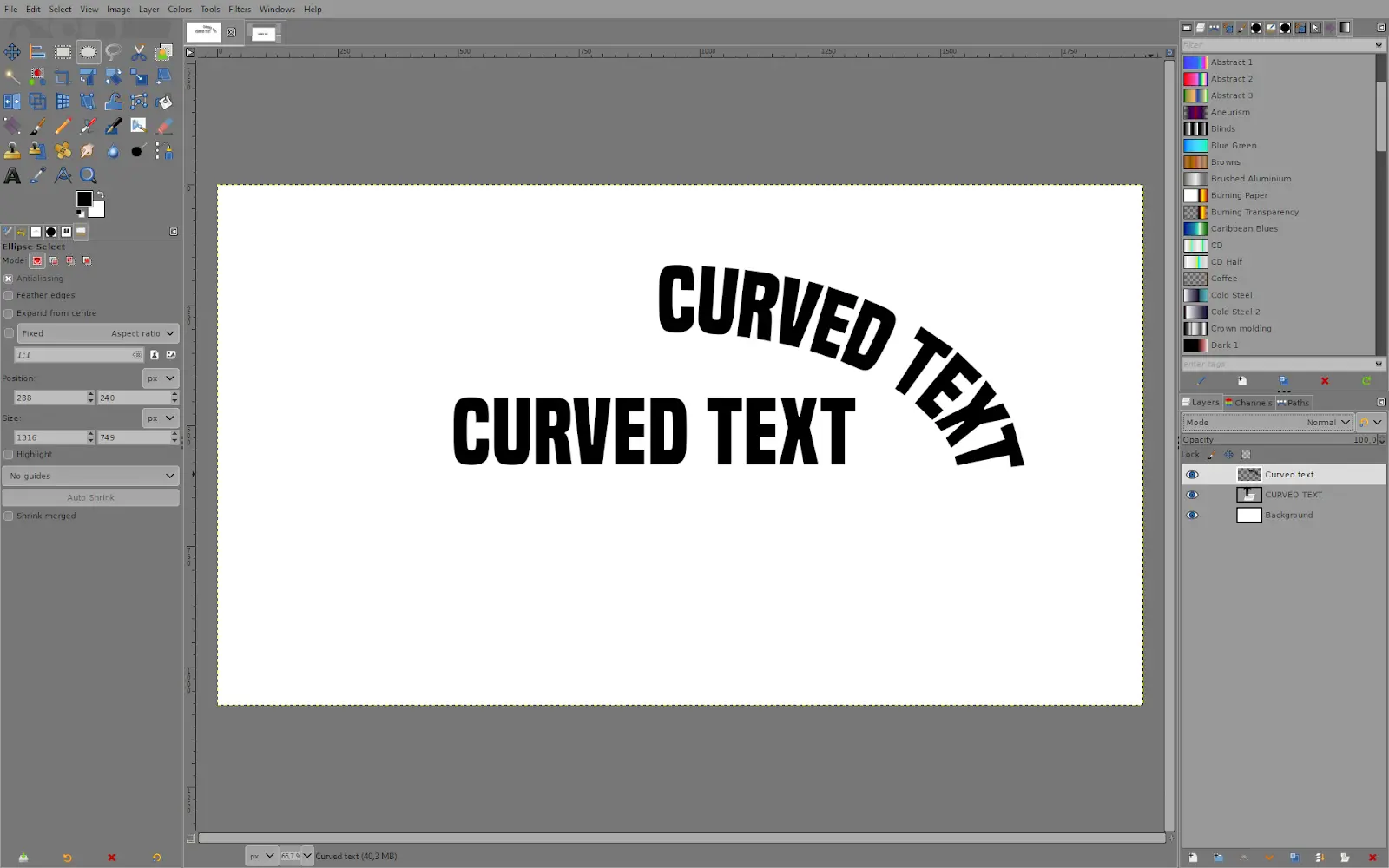 curve text GIMP 