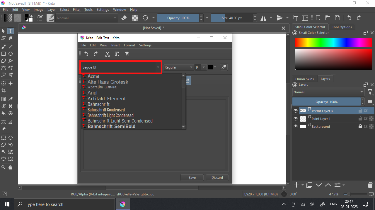 Segoe Ut Option in Krita