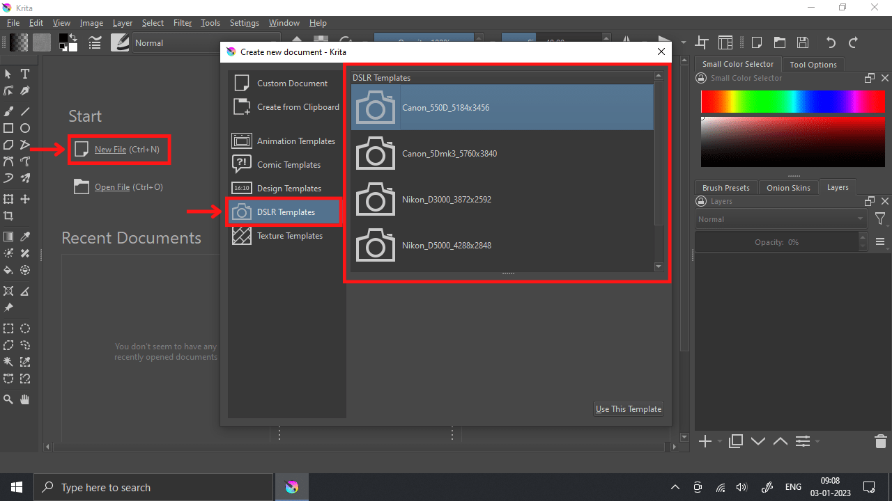 Krita DSLR Template