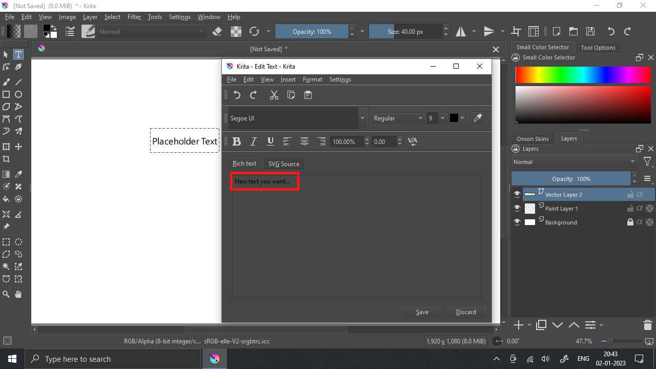 New Text You Want Box in Krita