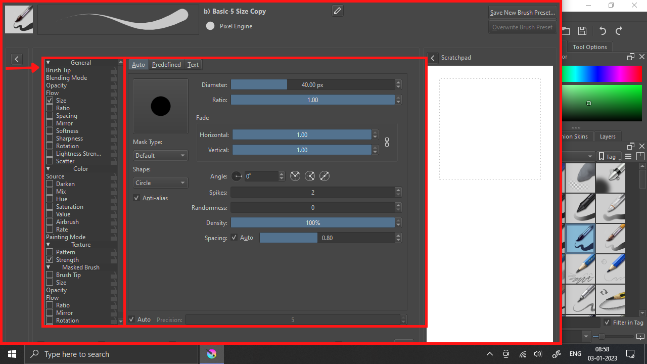 Brush Settings Panel in Krita