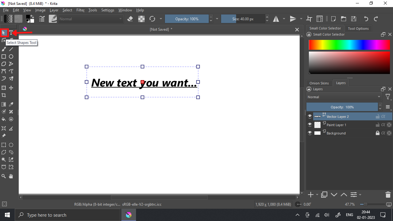 Select Shape Tool in Krita