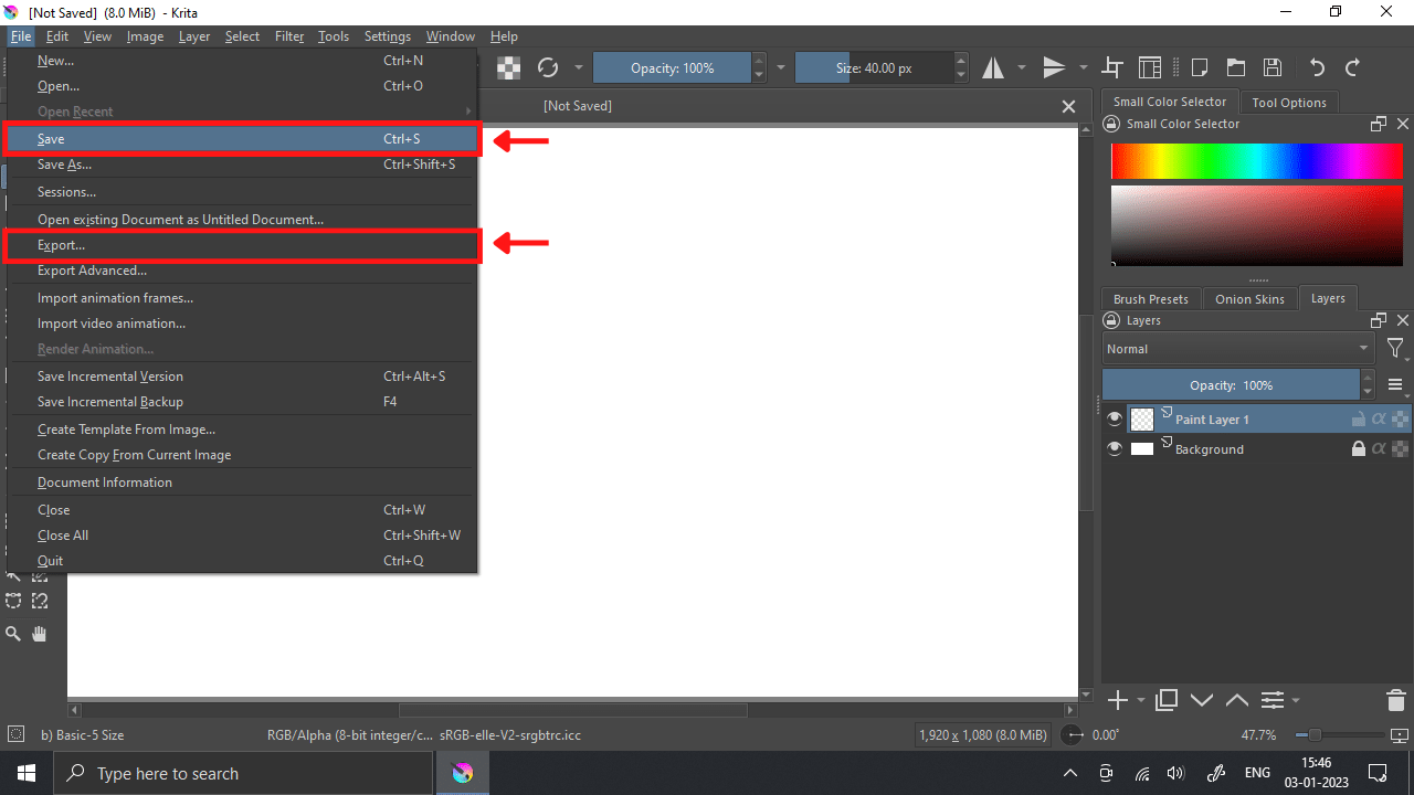 Save and Export Files in Krita
