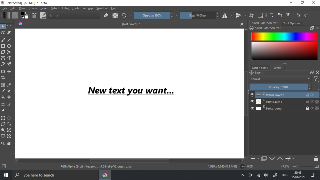 Deselect Text in Krita