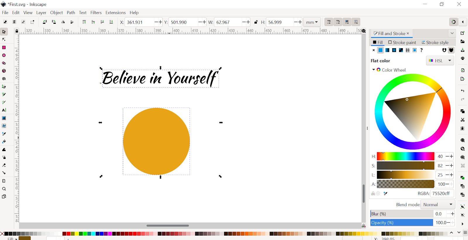 Select Text and Circle in Inkscape