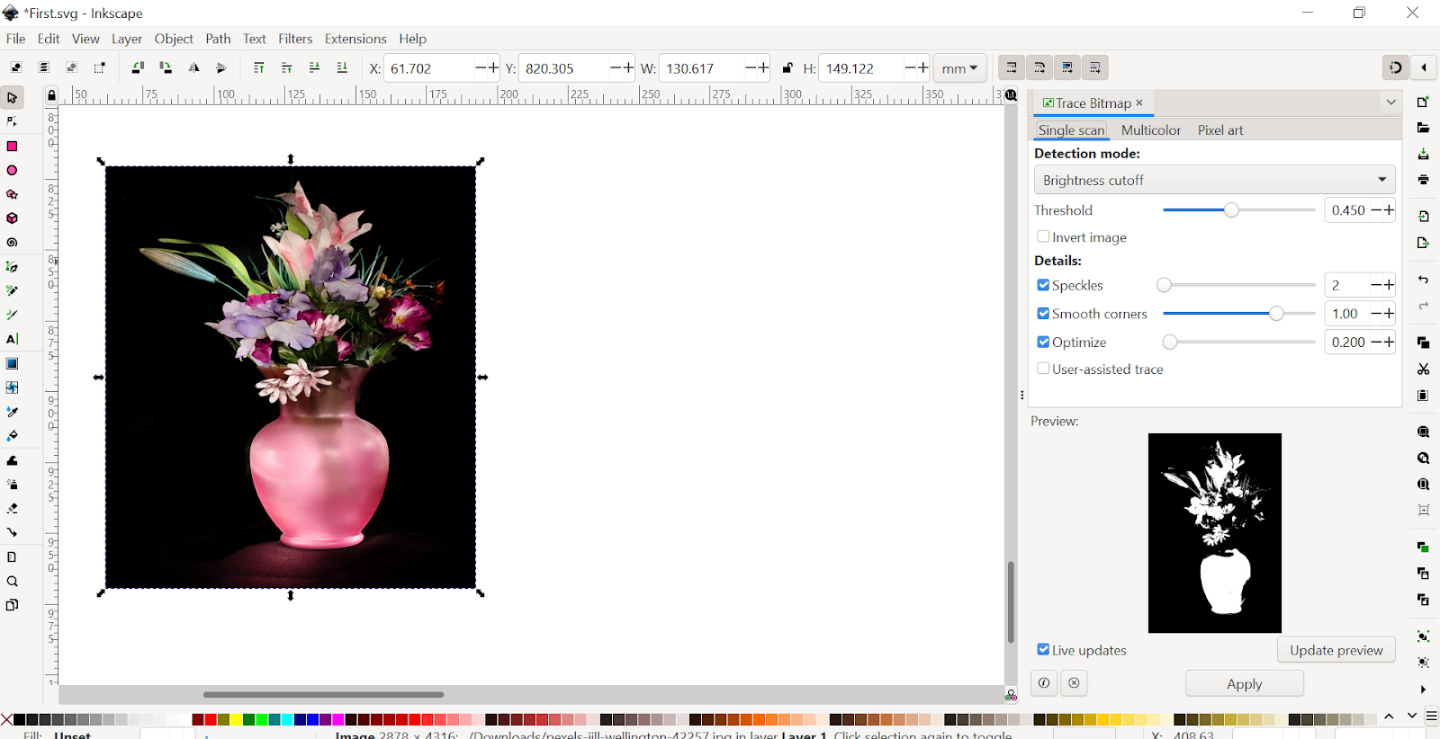 Inkscape Trace Dialogue Box