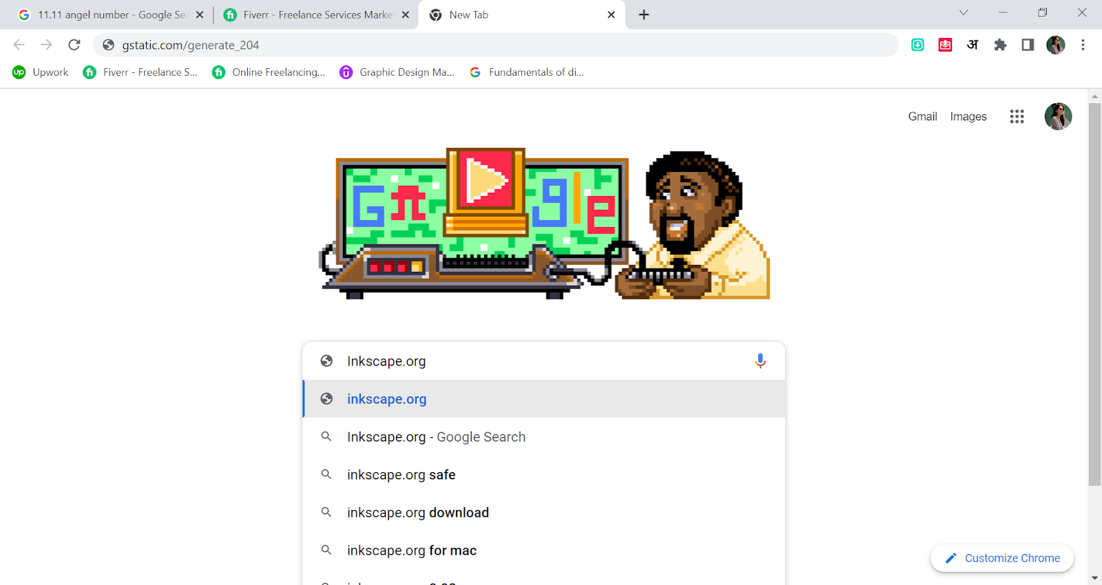 Searching for Inkscape in Google Chrome