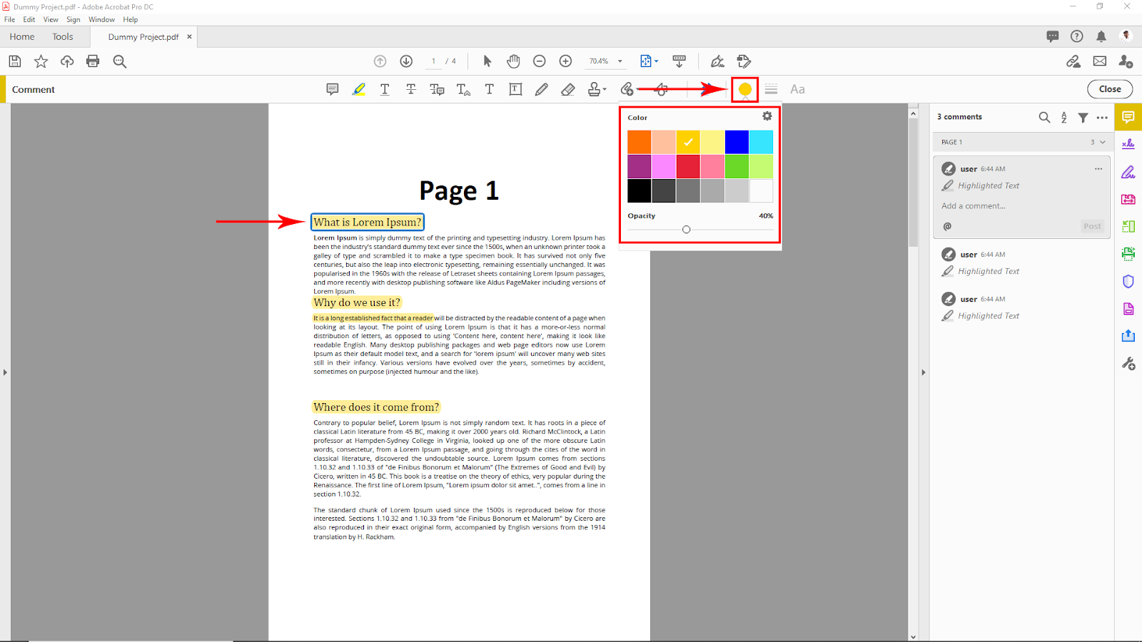 Color Pallet and Fill Option in Acrobat 