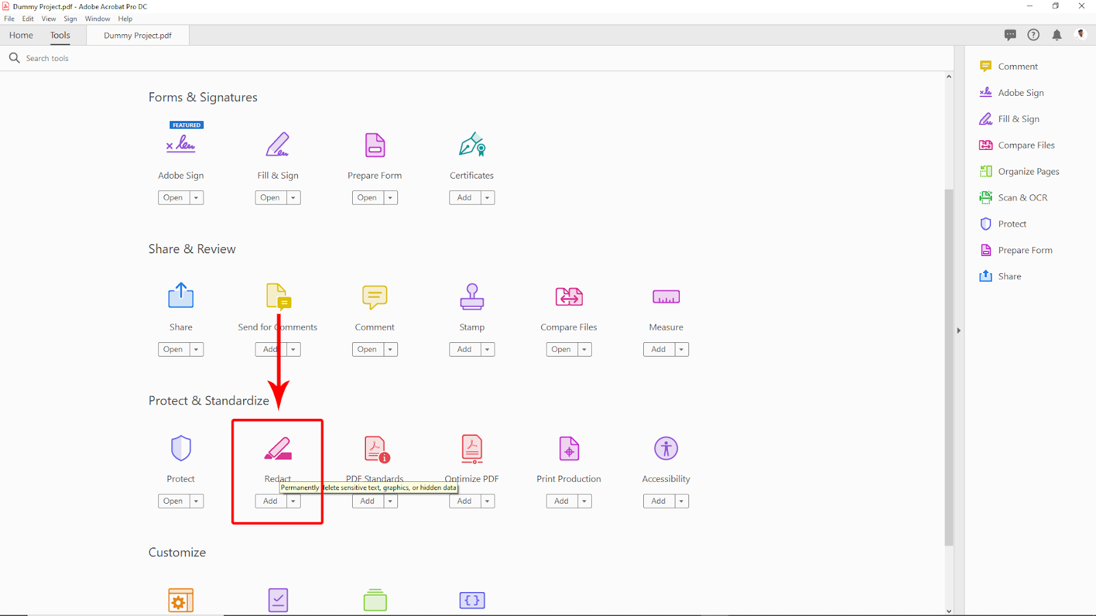 Redact Option in Acrobat 
