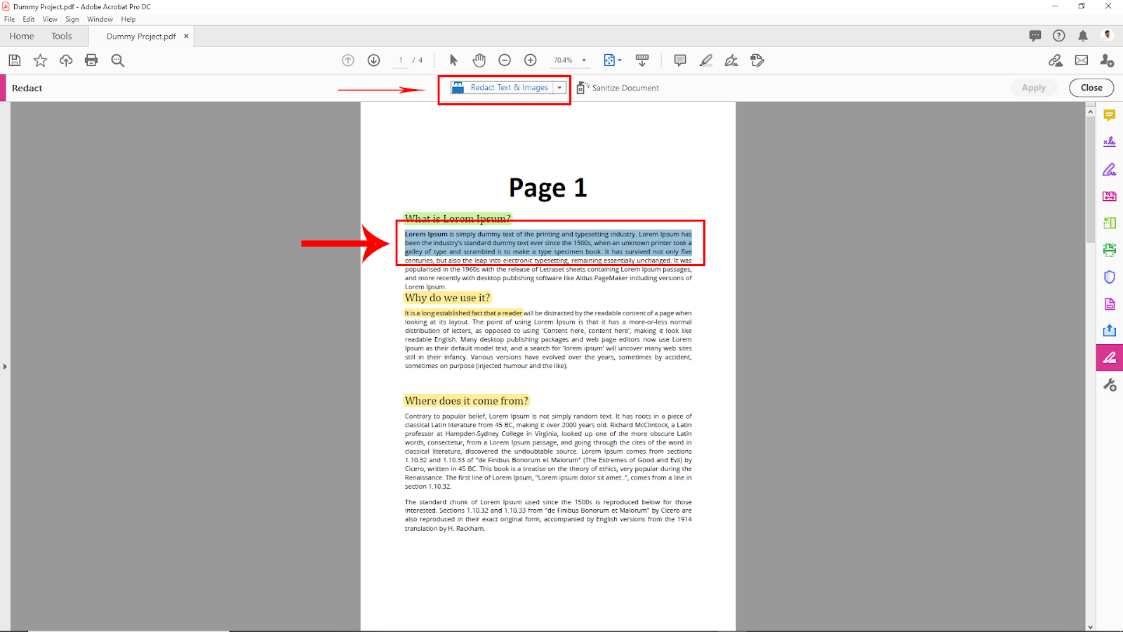 Select Area to be Redacted 