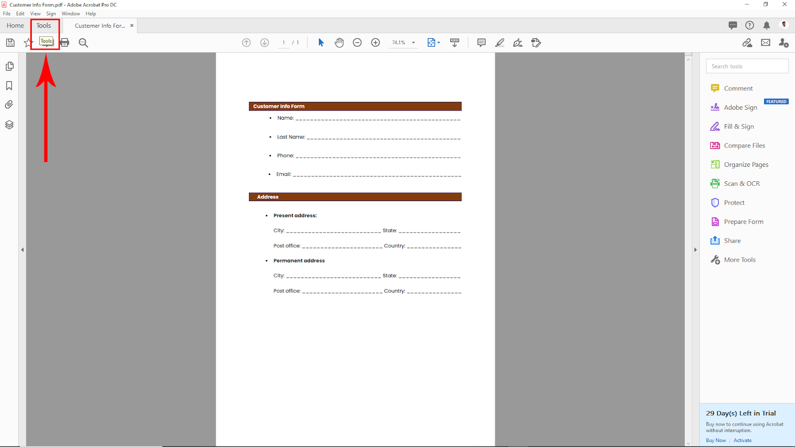 Tools in Acrobat 