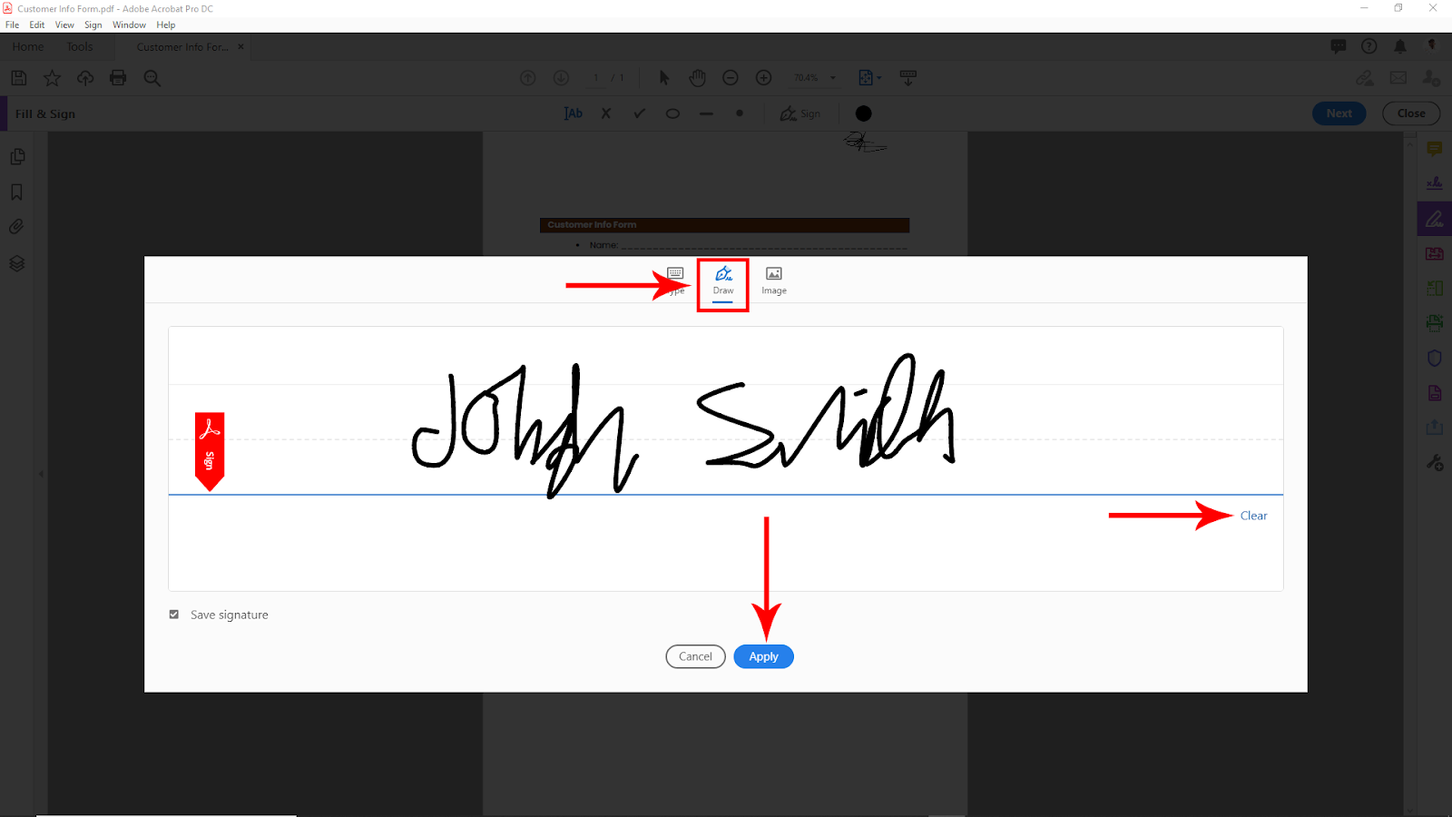 Apply Signature Option in Acrobat