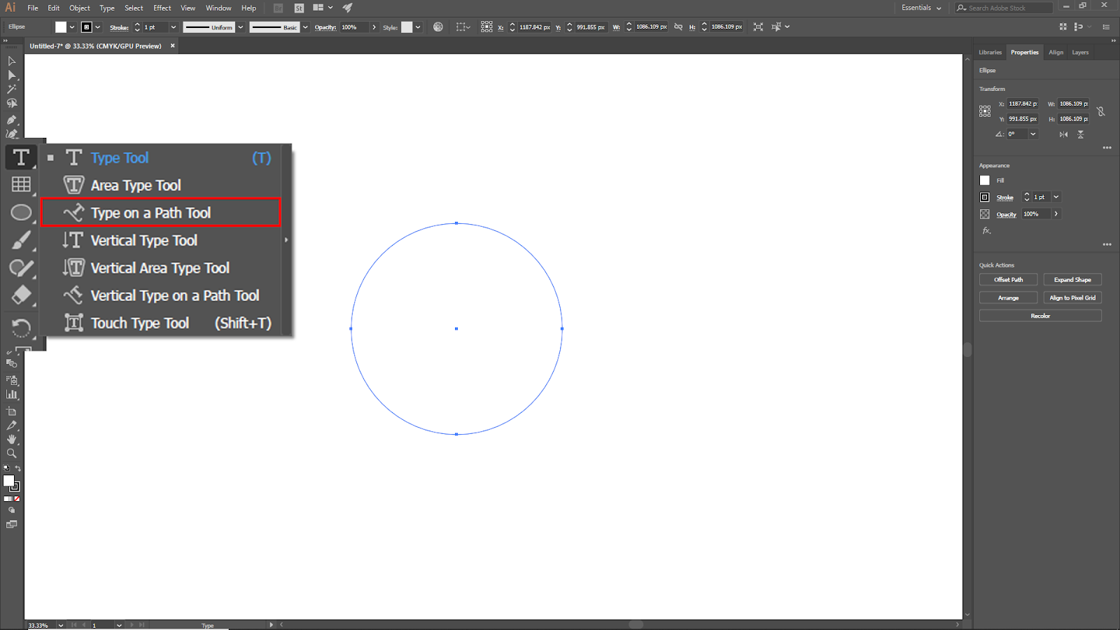 Type On a Path Tool in Illustrator