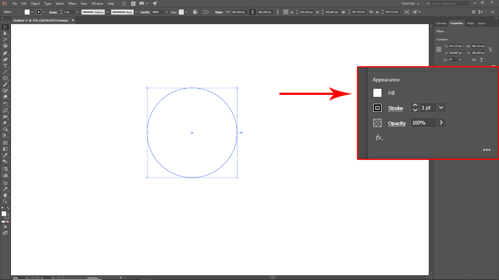Properties in Illustrator