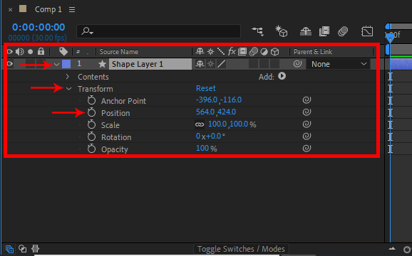 After Effects Transform Option