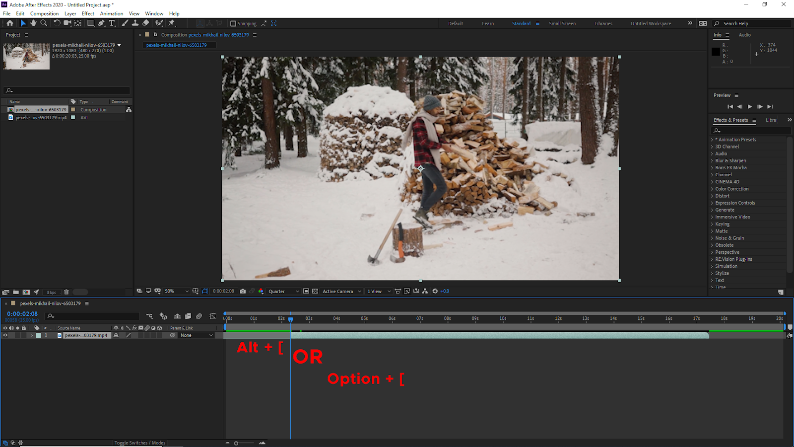 Cut Beginning of Clip in After Effects