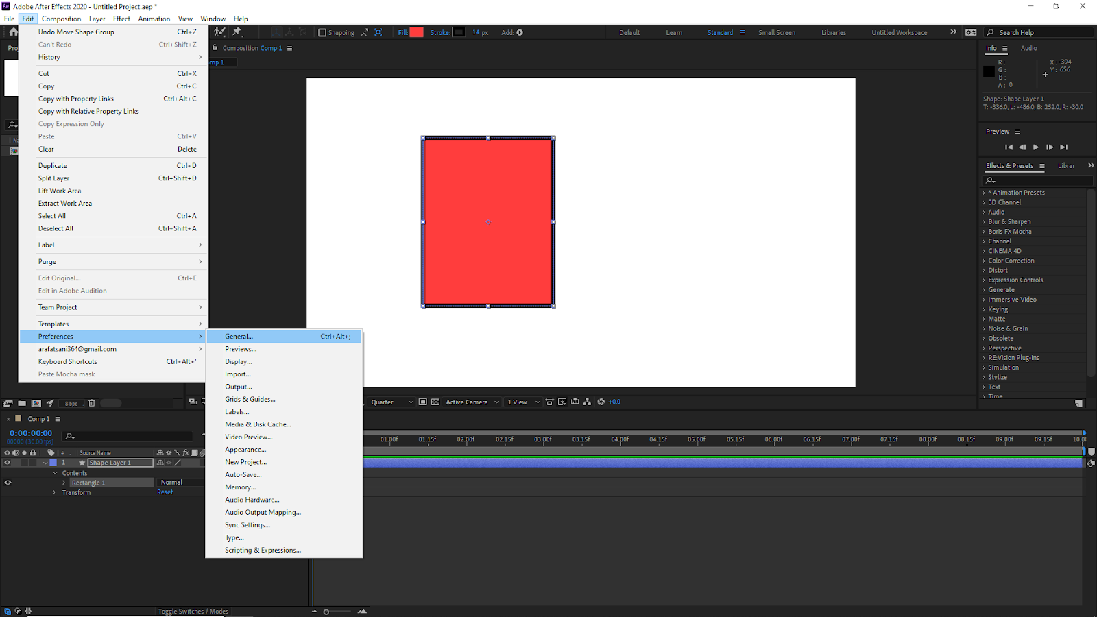 Edit Preferences in After Effects