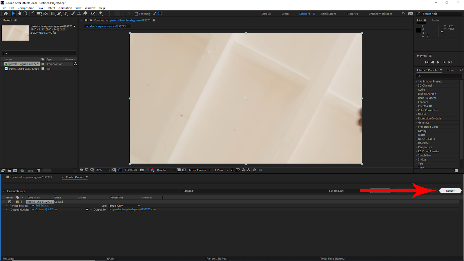 Render Project in After Effects