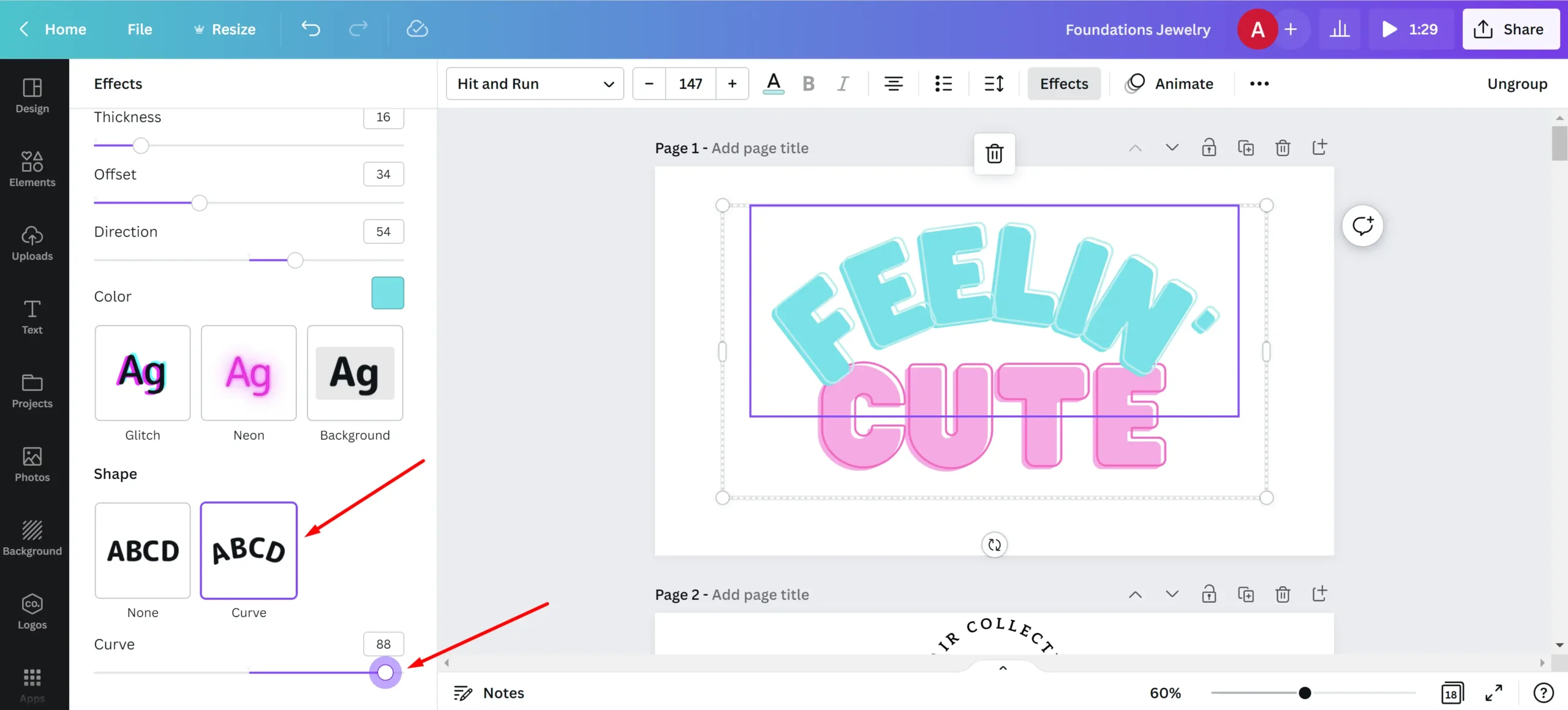 Curve text Canva Pro