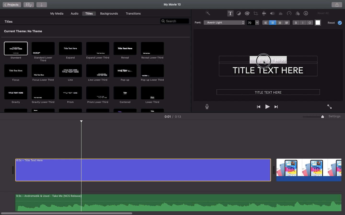 iMovie Title Text Box