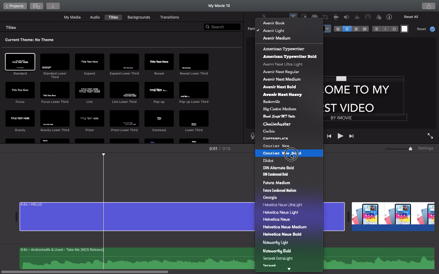 iMovie Text Attributes