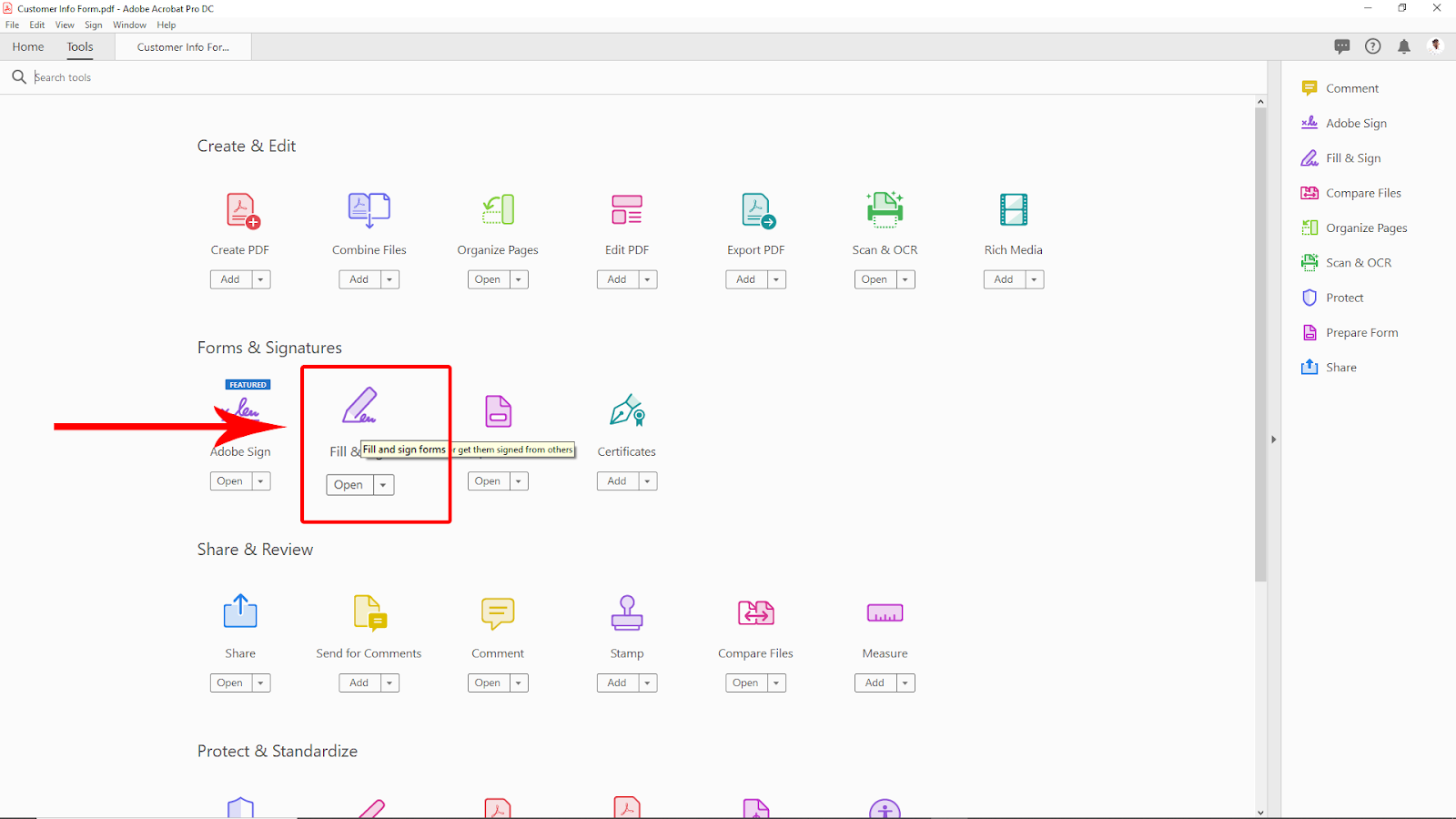 Fill and Sign Option