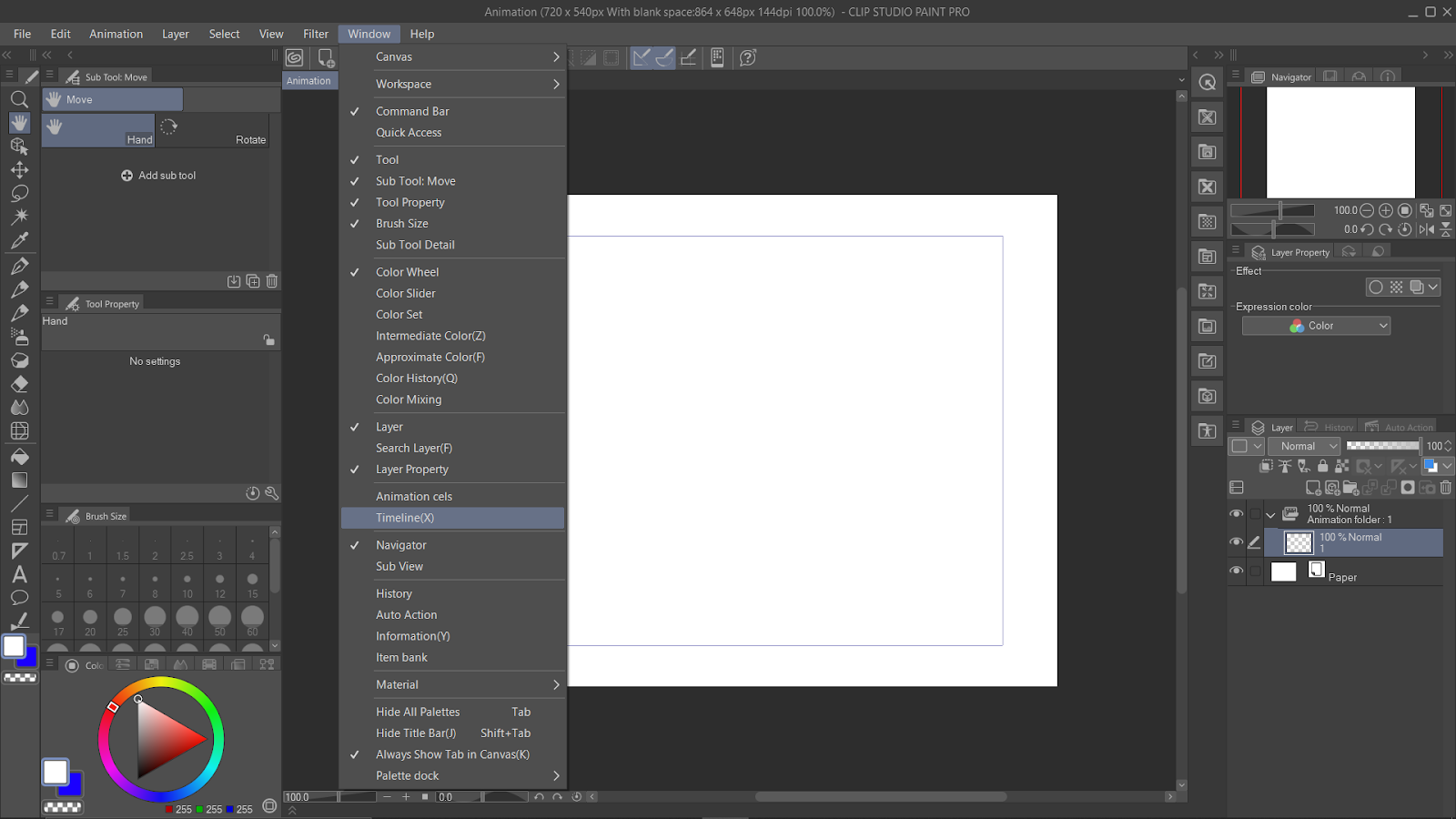 Timeline Option in Clip Studio Paint