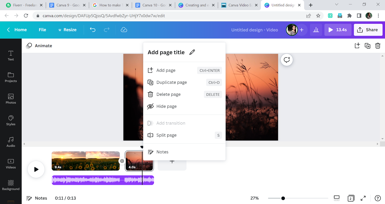 Split Page on Canva