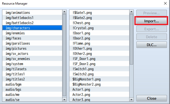 Import img/characters in RPG Maker