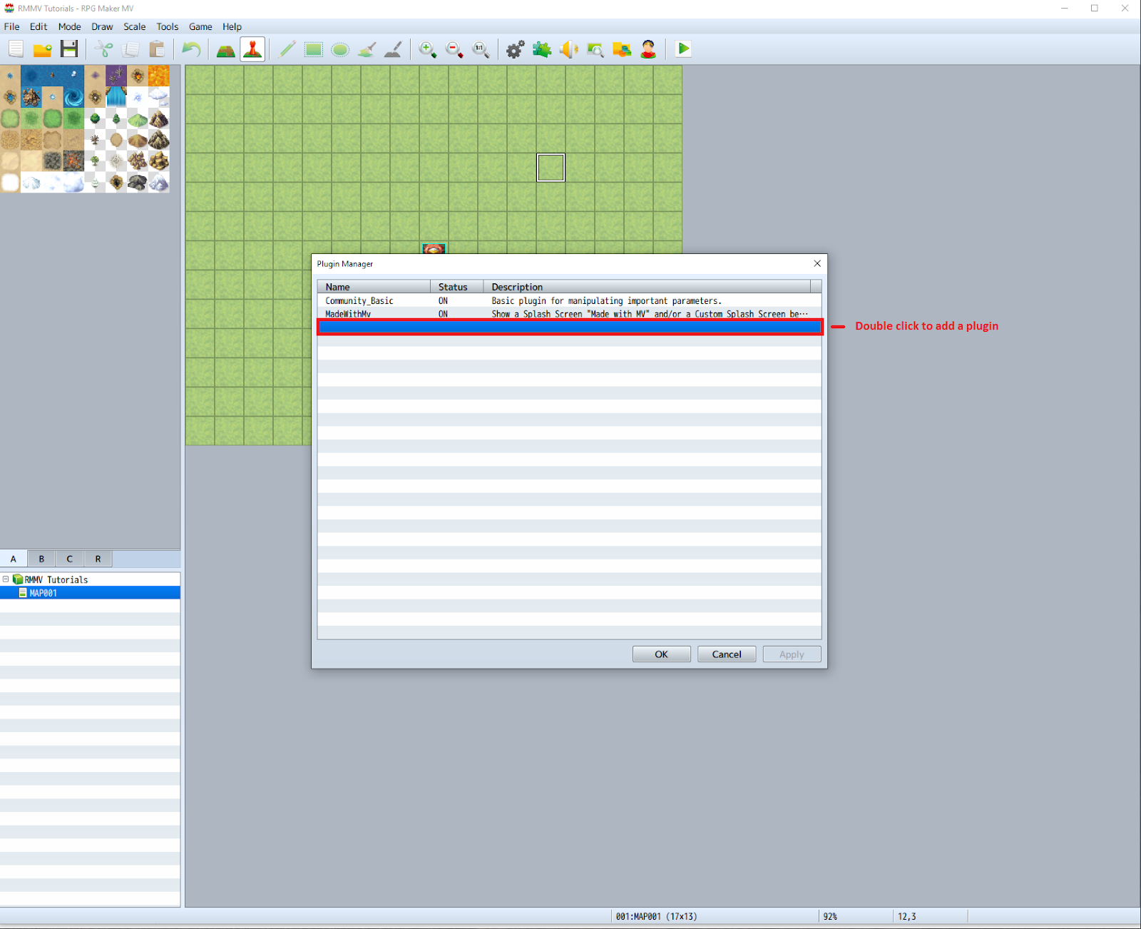 Click Empty Row To Add Plugin