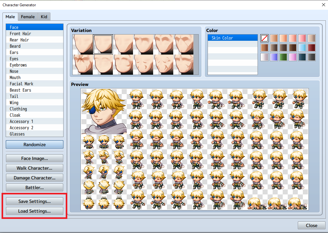 Save and Load Settings