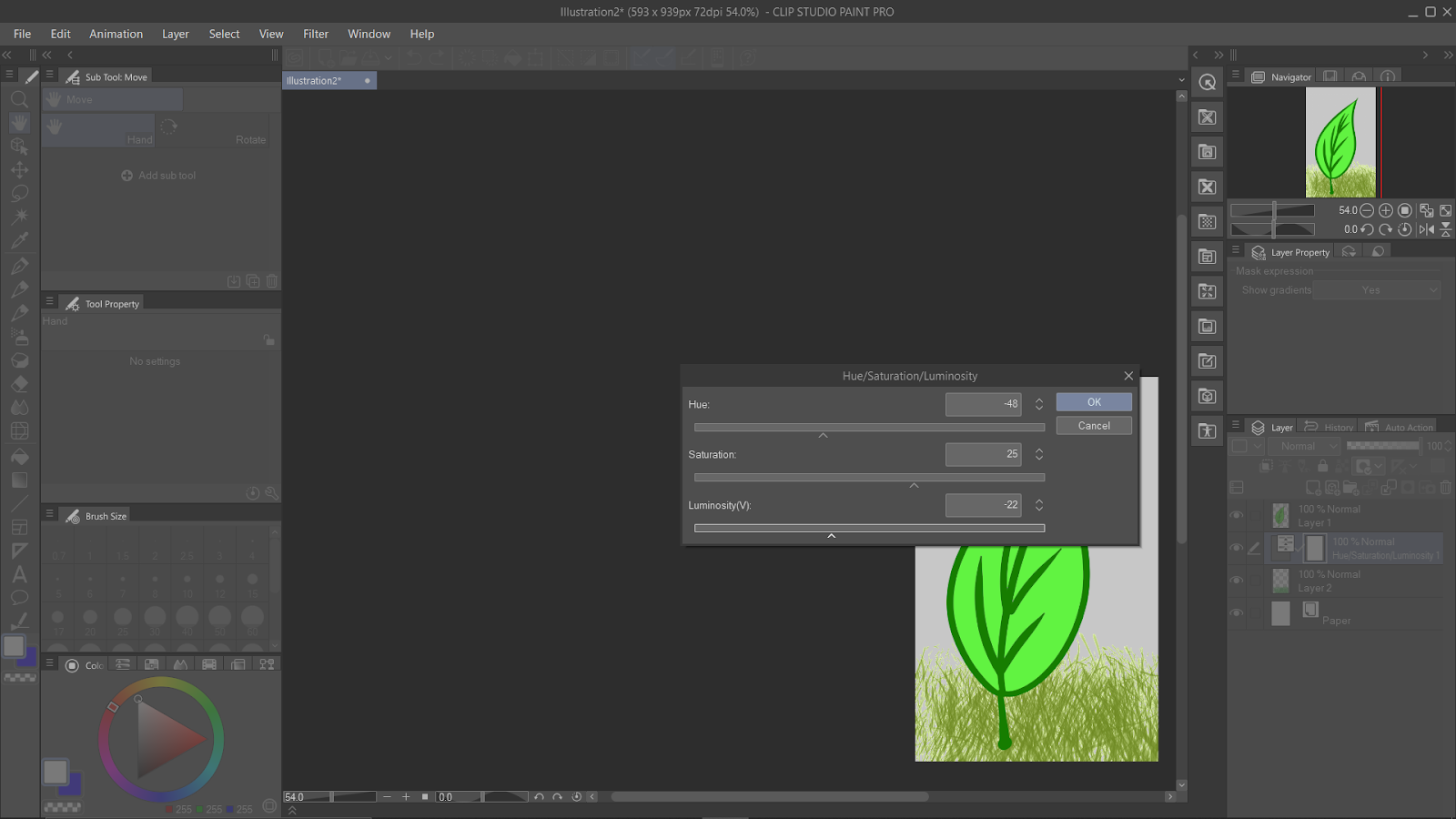 Hue/Saturation/Luminosity Settings