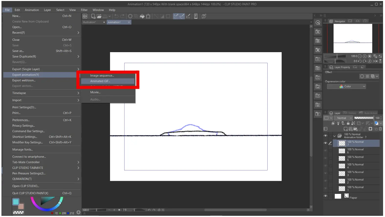 Animated GIF Settings in Clip Studio Paint