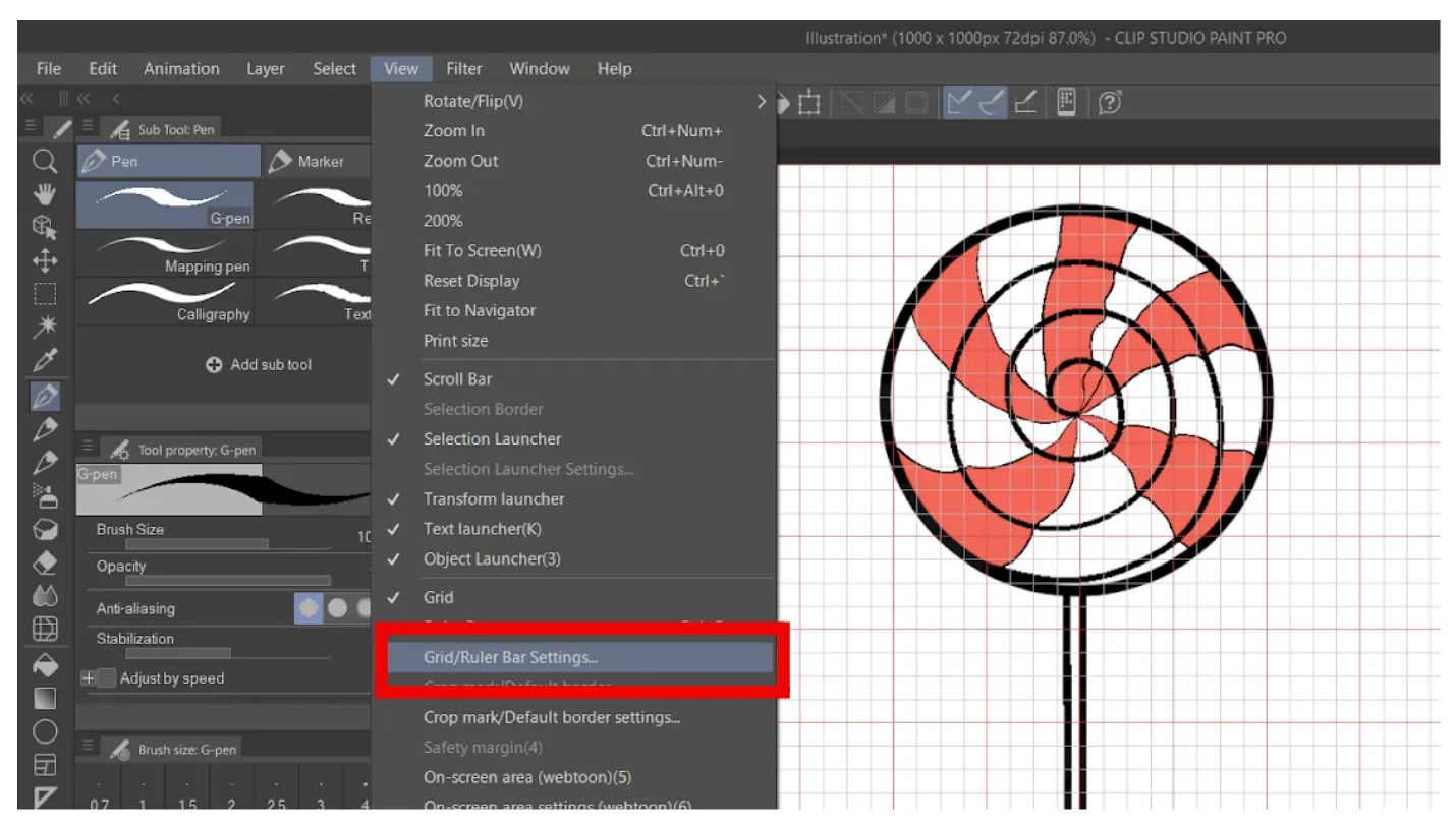 Adjust grid lines via Grid/Ruler Bar settings