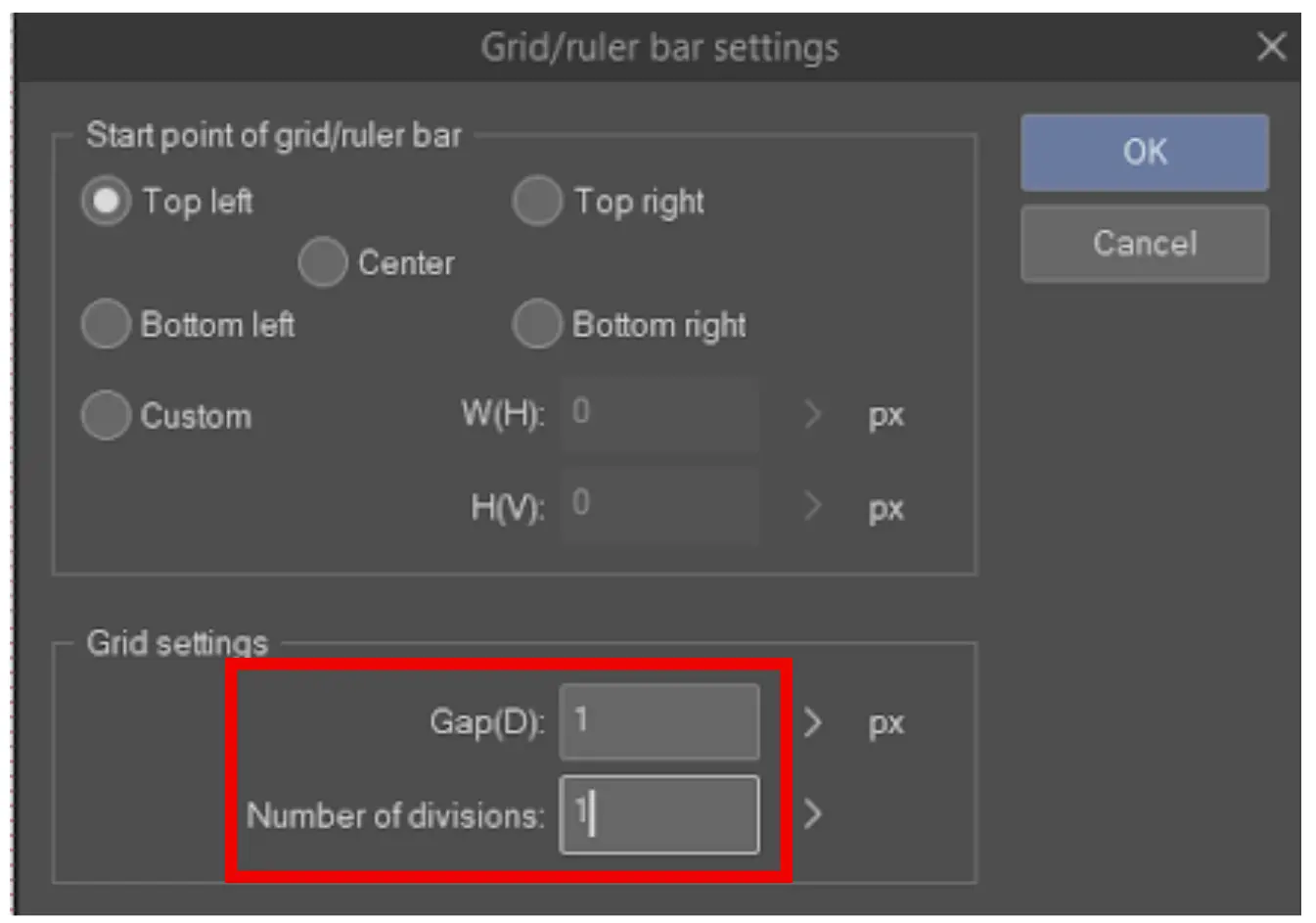 Grid/Ruler Bar Settings CSP