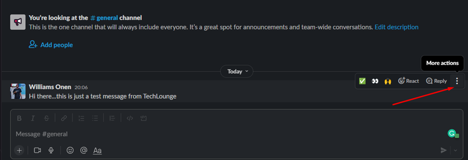 Hover over the message you want to delete and click on the three dots that appear