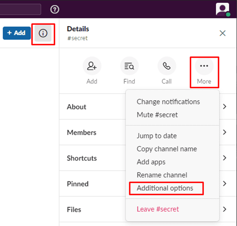 right-click on the channel in the list, and select "Additional Options" from the right-click menu