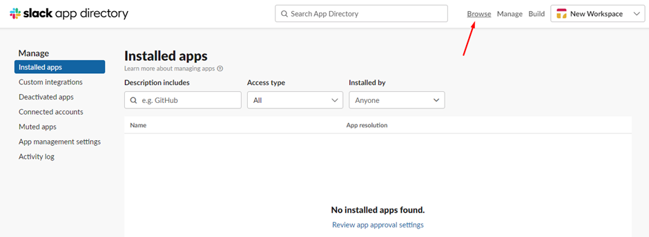 Click on “Browse” to open up a list of apps from the app directory