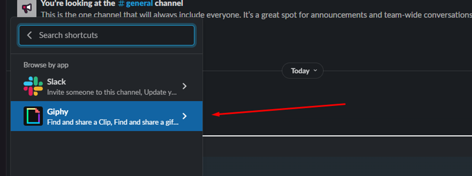 Choose "Giphy" from the list of options