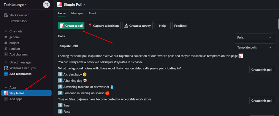 select simple pool and click 'create a poll'