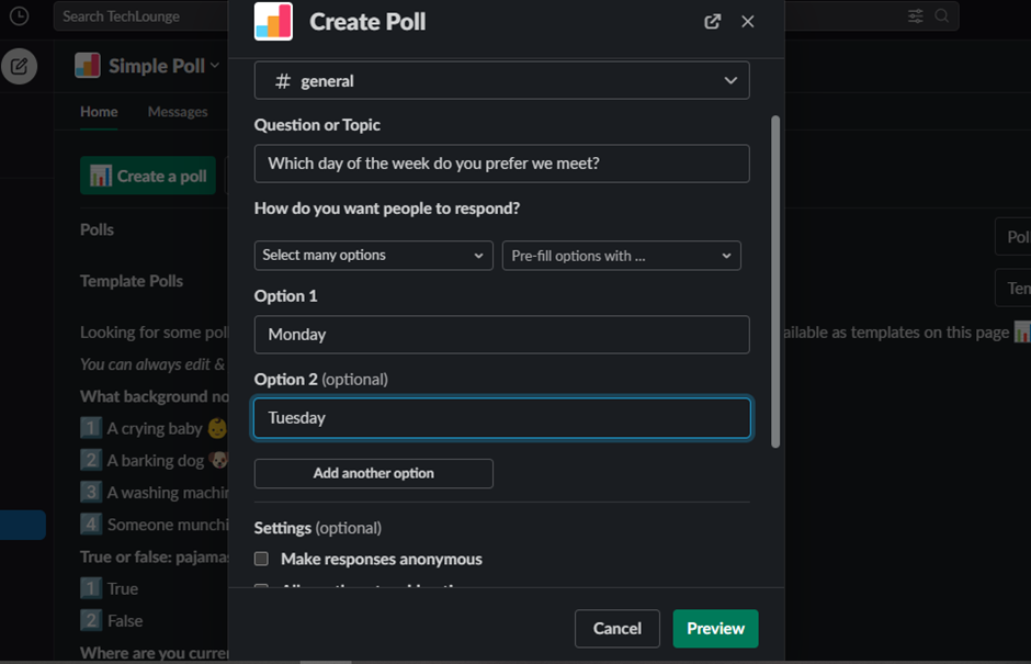fill in poll info