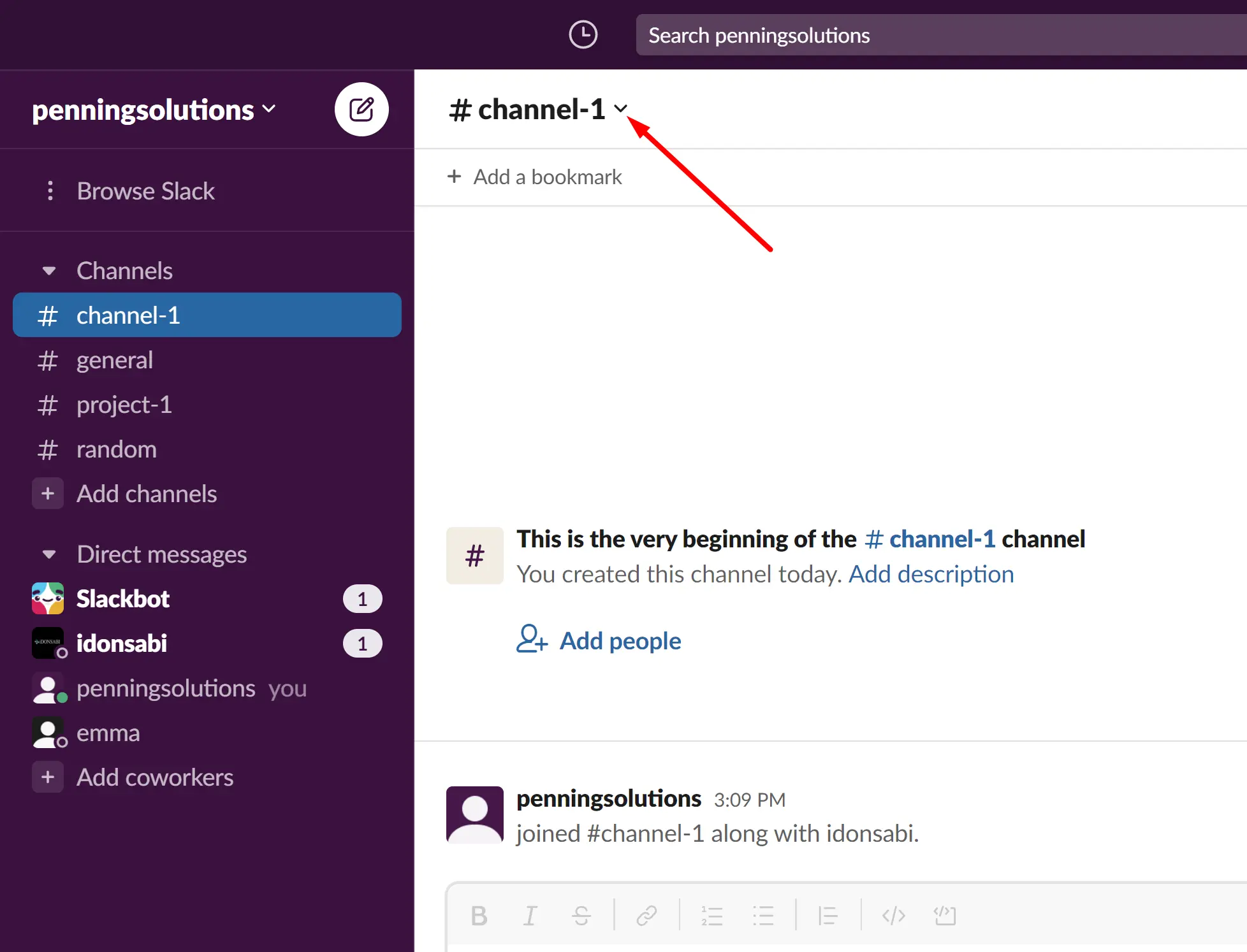 slack channel drop down