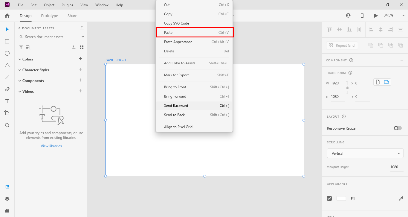 use the CMD / CTRL + V shortcut to paste it onto the canvas