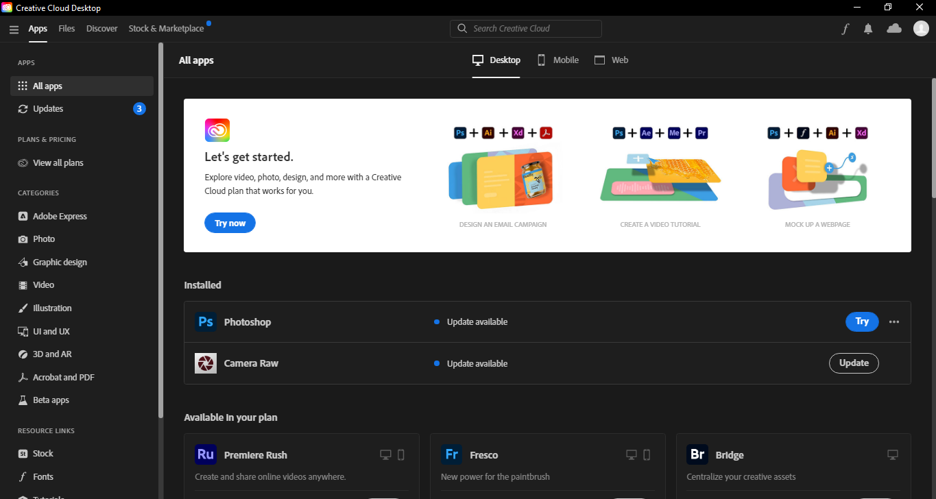 Open the Adobe Creative Cloud desktop app