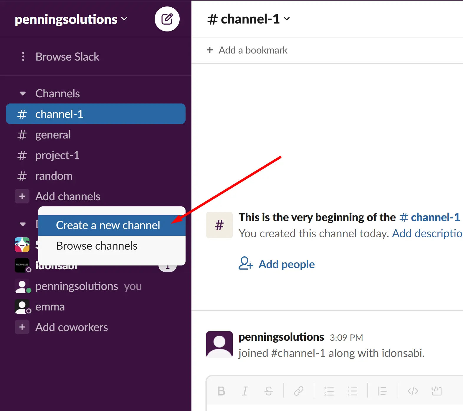 select 'create new channel'