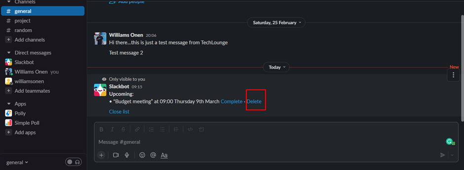 Cancel reminder on slack