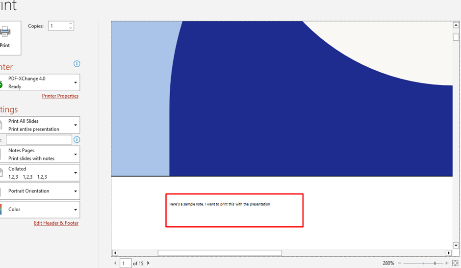 Selecting the "Full Page Slides" dropdown, proceed to choose the "Notes Pages" option from the available choices